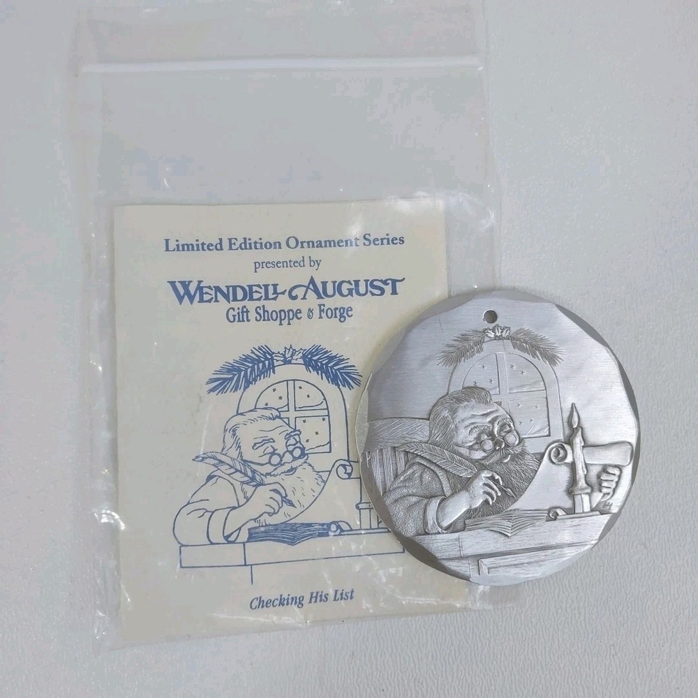 Wendell August Forge Vtg Christmas Ornament Santa Checking List 1996